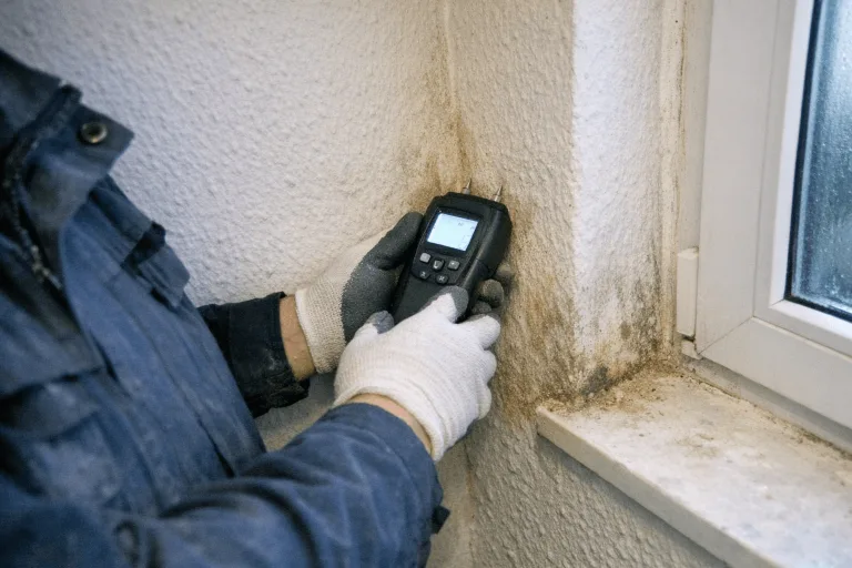 Experte bei der kostenlosen Feuchtigkeitsanalyse an einer Wand